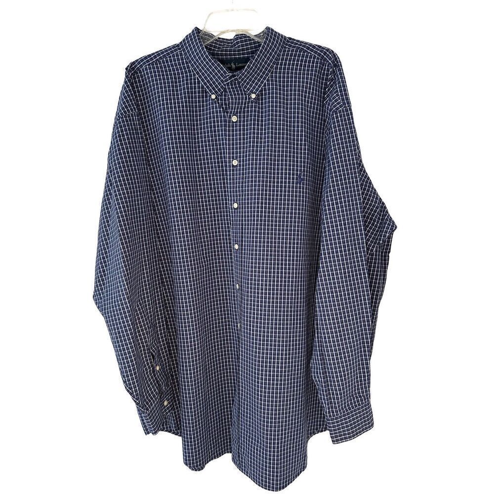 Ralph Lauren men’s navy plaid button front shirt size 3XLT. #22-1478